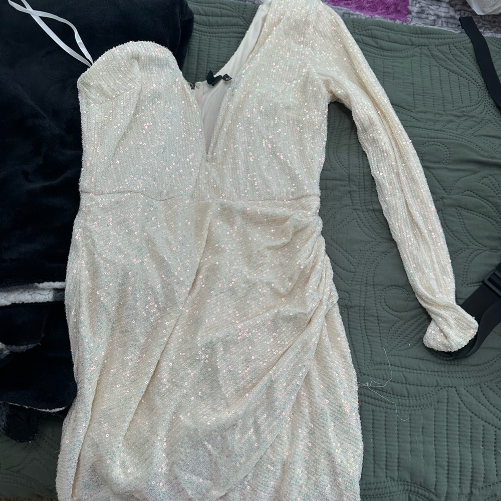 Windsor Cream Long Sleeve Sequin Dress